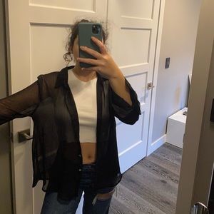 sheer black blouse button up